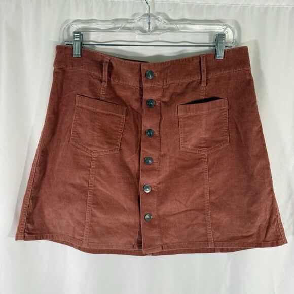Aerie Corduroy Skirt Women's Large Brown Button Front Pockets Cotton Blend - Picture 1 of 8